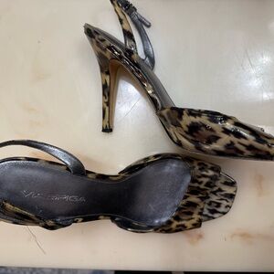 Via Spiga Leopard-Print Patent Slingback Heels - Brown/Black